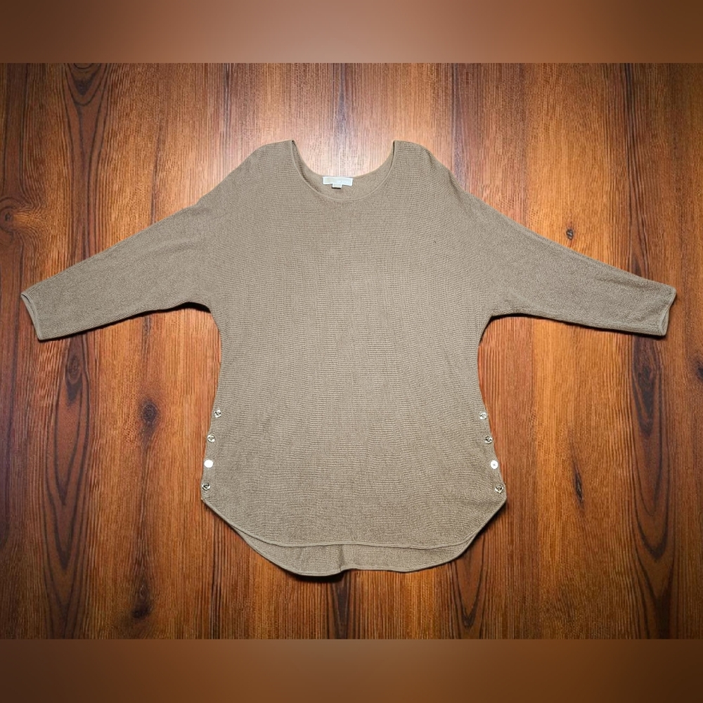 Michael Kors Long Thermal Knit Top Button Accent Dark Camel  Dolman Womens 1X